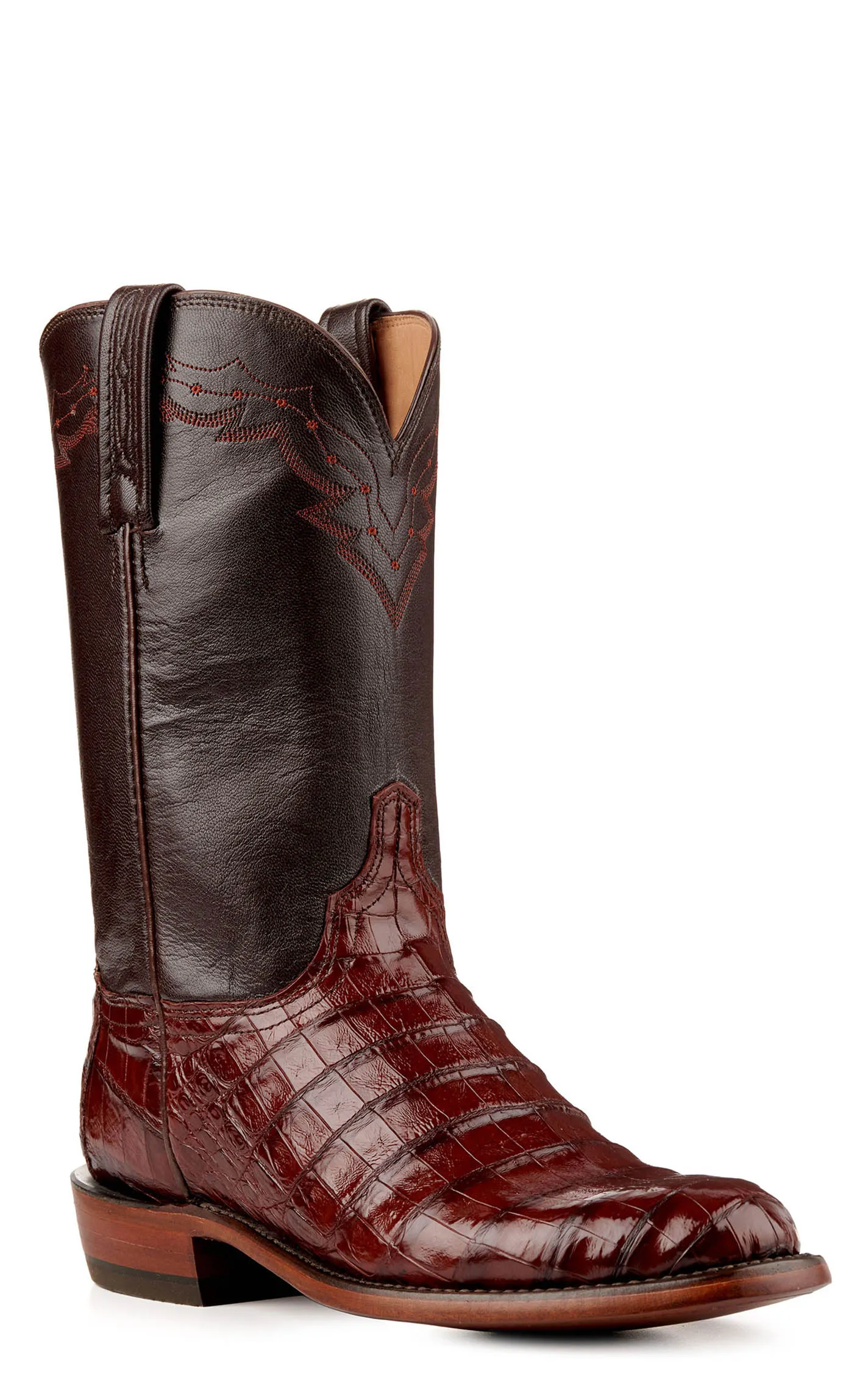 Lucchese Men's Exotic Caiman Belly Roper Boots - Chocolate Sienna