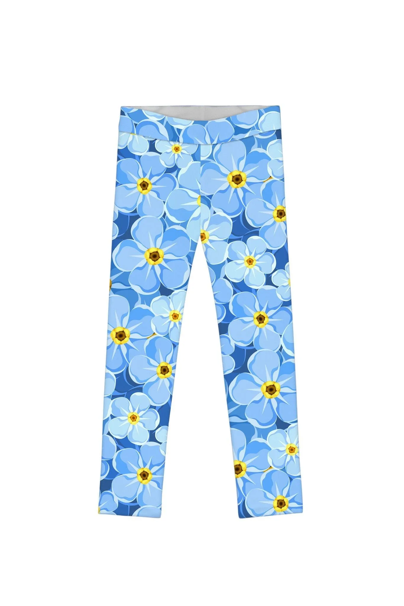 Lucy Cute Blue Floral Printed Leggings - Girls