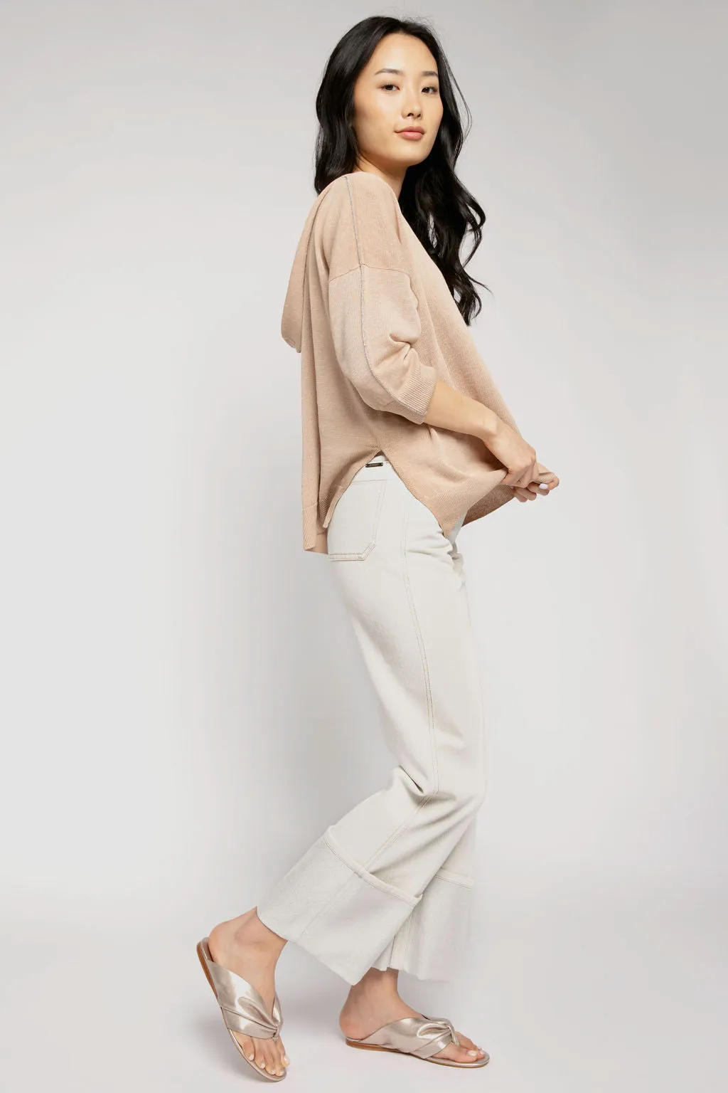 Lurex Cuff Cotton Pants in Parchment