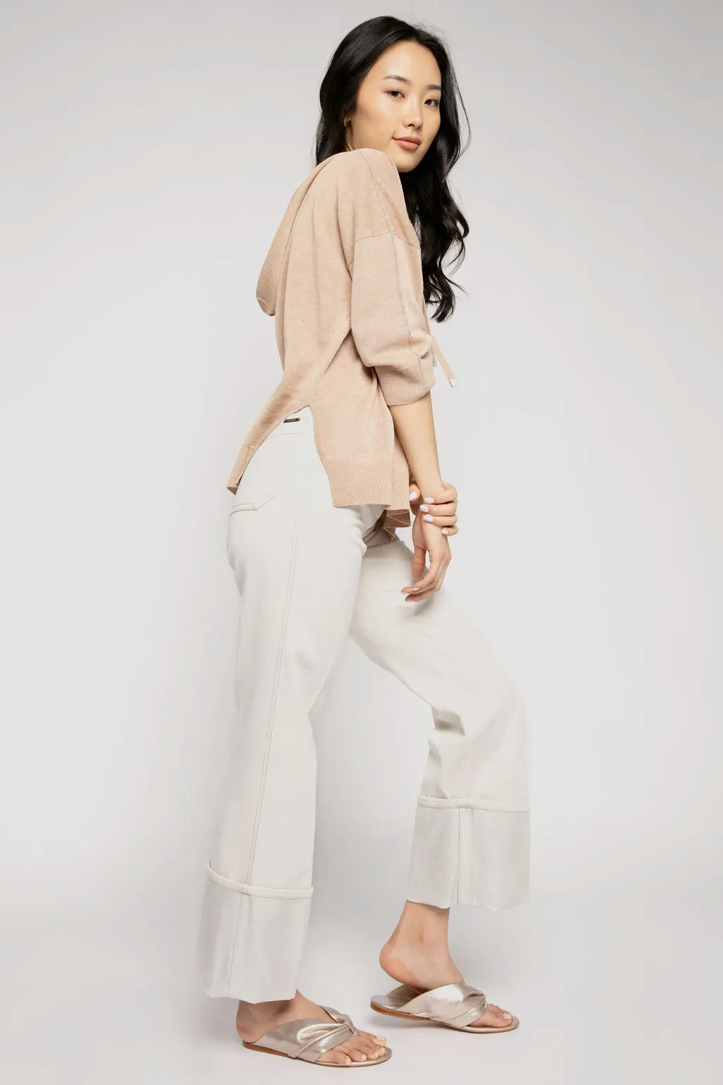 Lurex Cuff Cotton Pants in Parchment