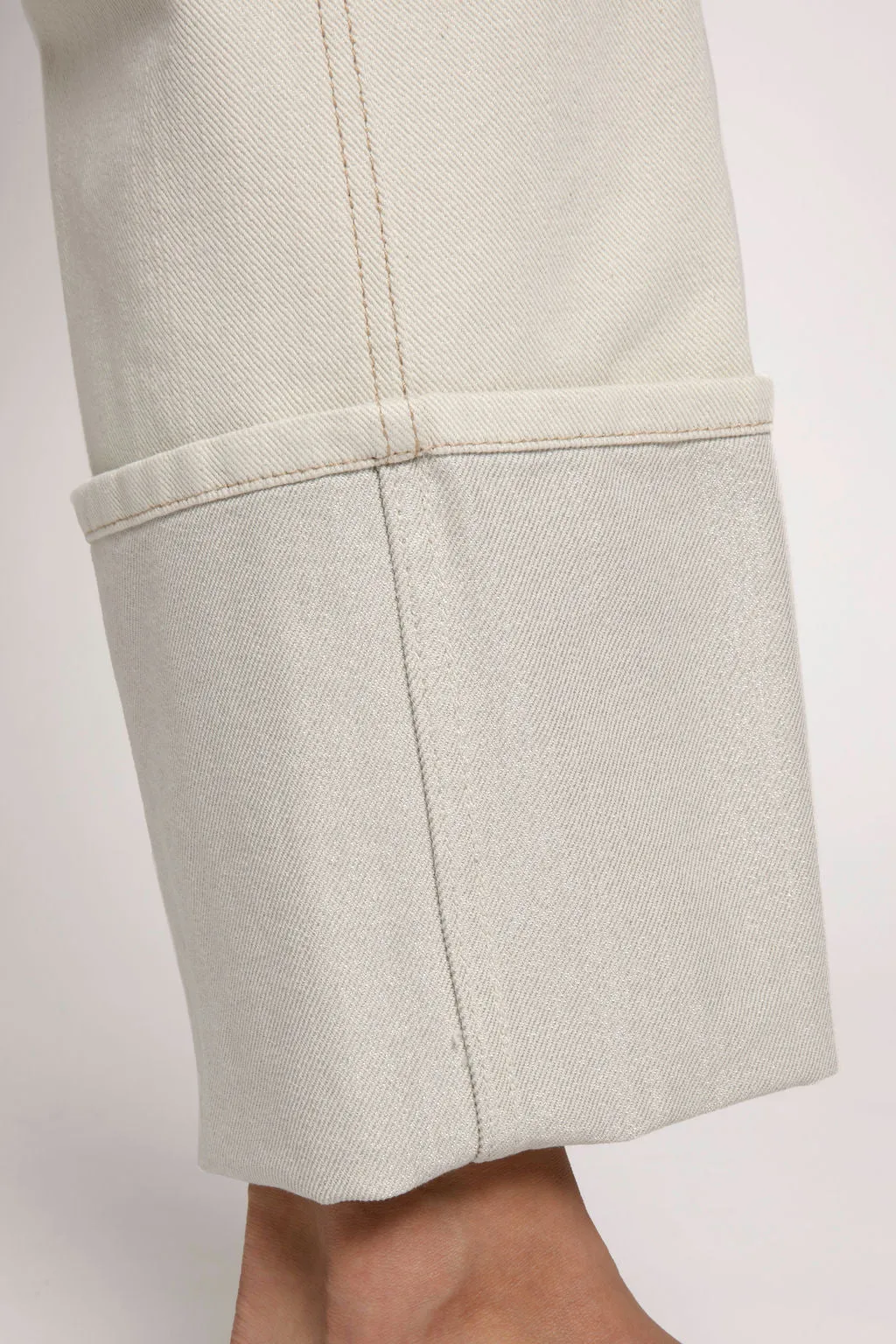 Lurex Cuff Cotton Pants in Parchment