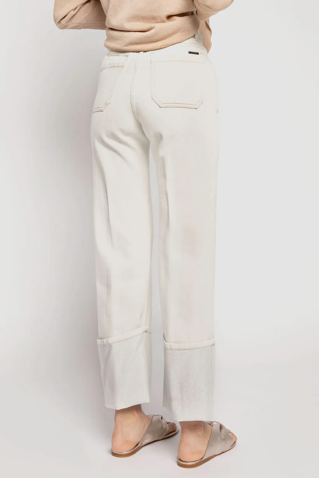 Lurex Cuff Cotton Pants in Parchment