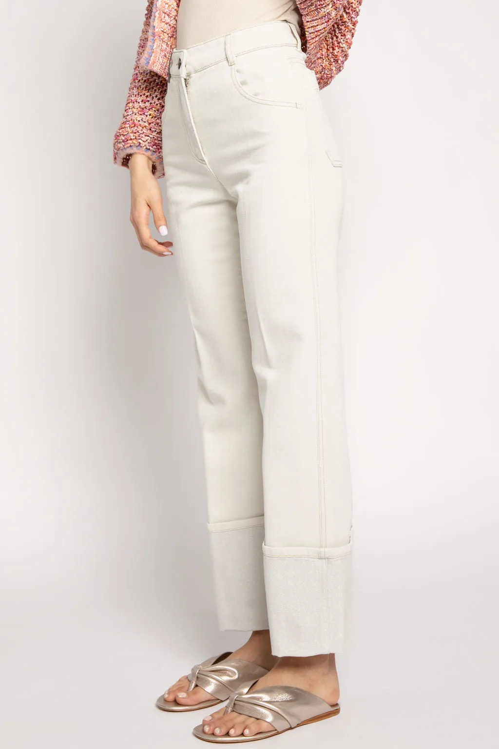 Lurex Cuff Cotton Pants in Parchment