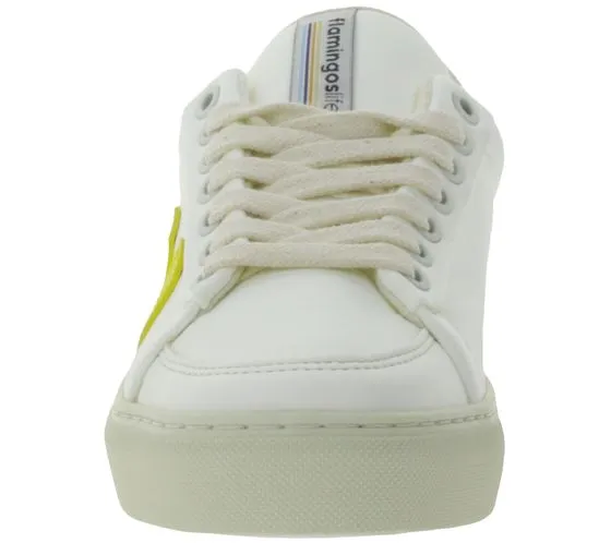 Made in Spain Women's City Shoes Vegan Low-Top Sneakers Classic 70's white/yellow/gray by FLAMINGOS LIFE