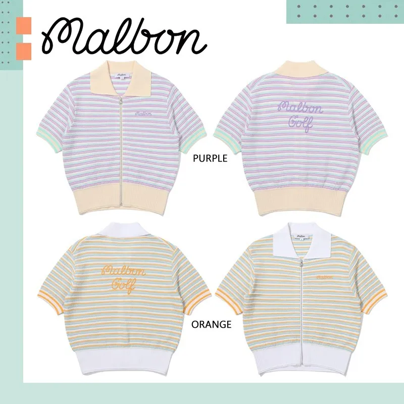 Malbon Golf Striped Short Sleeve Cardigans