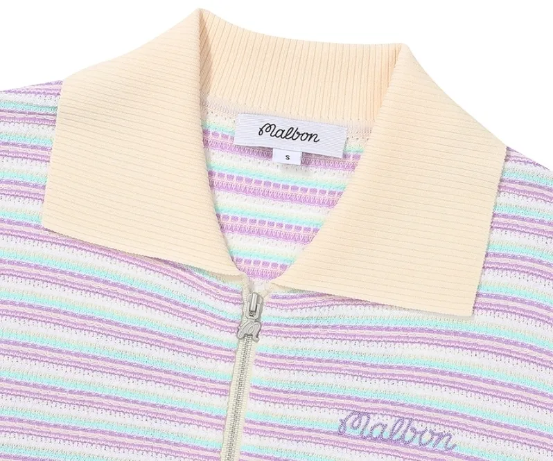 Malbon Golf Striped Short Sleeve Cardigans