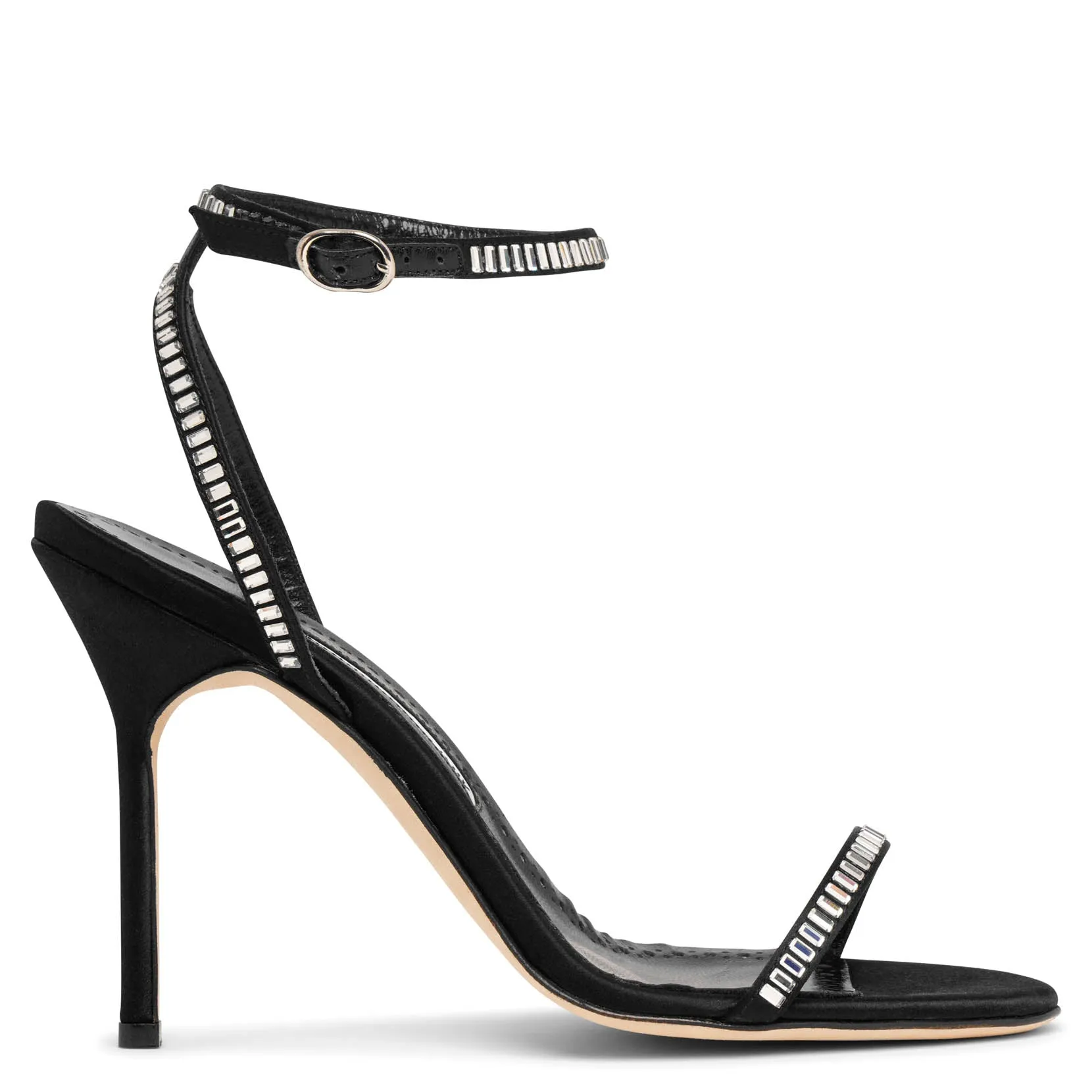 Manolo Blahnik Black Satin Crinastra 105 Sandals