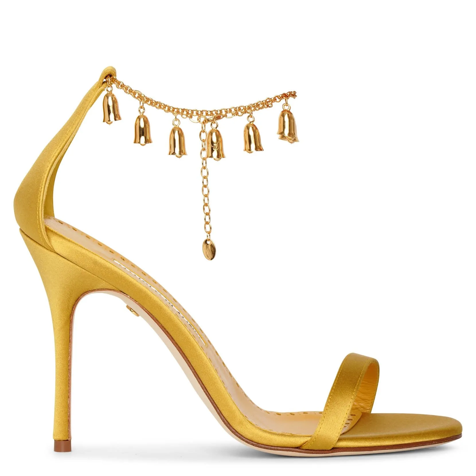 Manolo Blahnik Gold Satin Campanillasan 105 Sandals