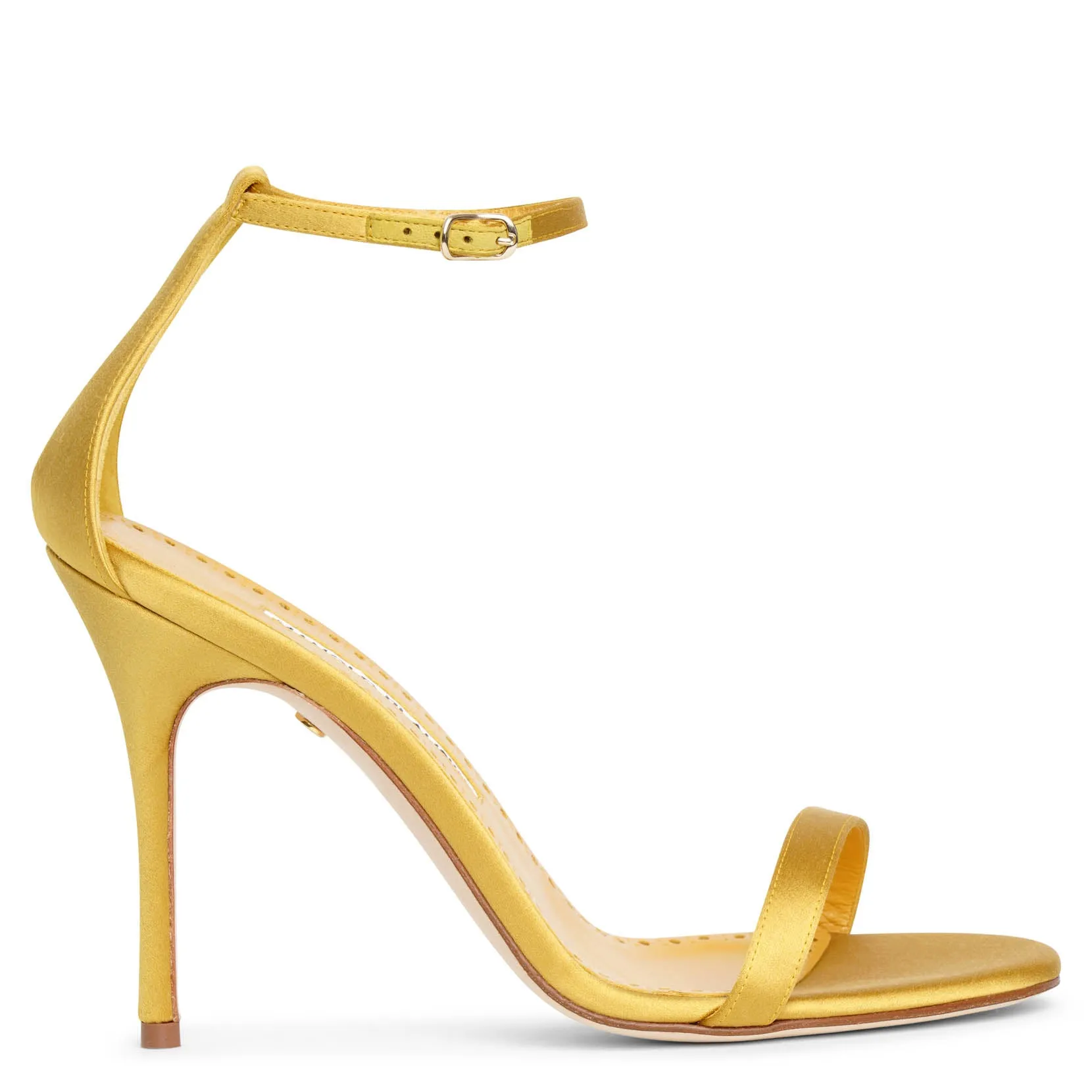 Manolo Blahnik Gold Satin Campanillasan 105 Sandals