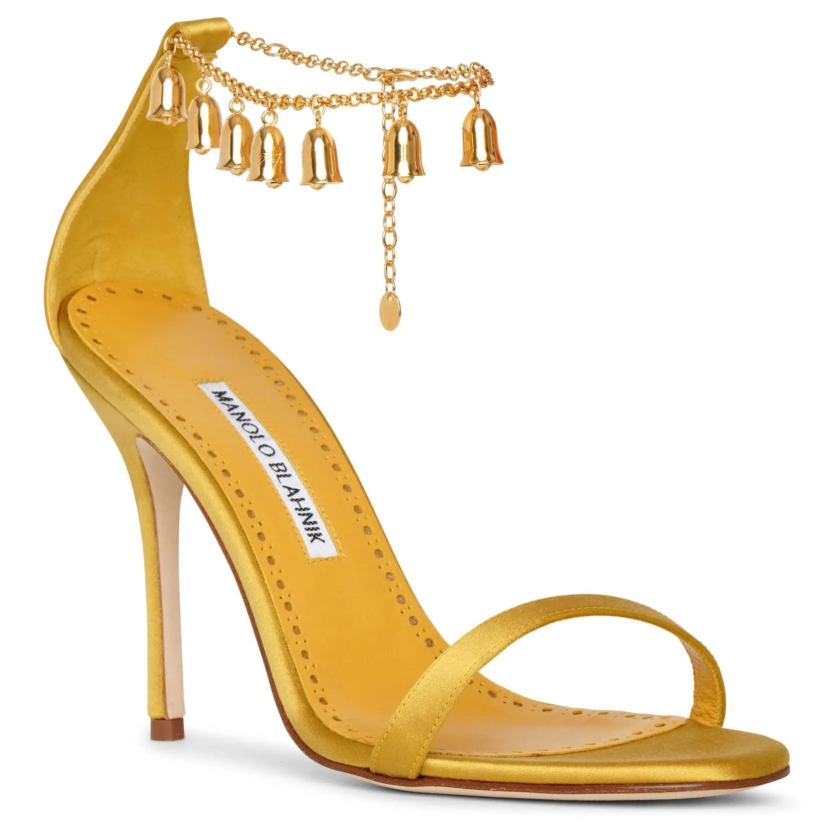 Manolo Blahnik Gold Satin Campanillasan 105 Sandals