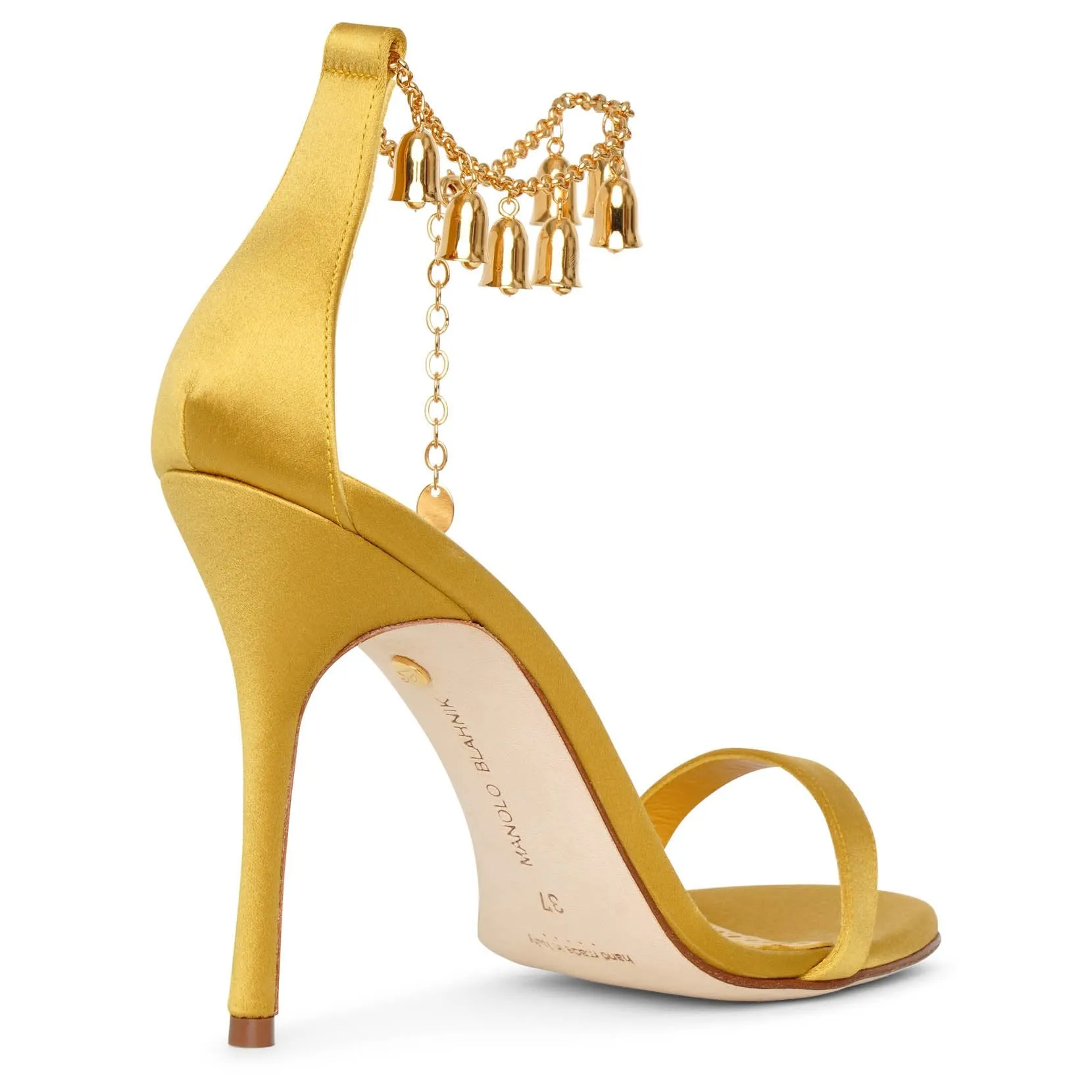 Manolo Blahnik Gold Satin Campanillasan 105 Sandals