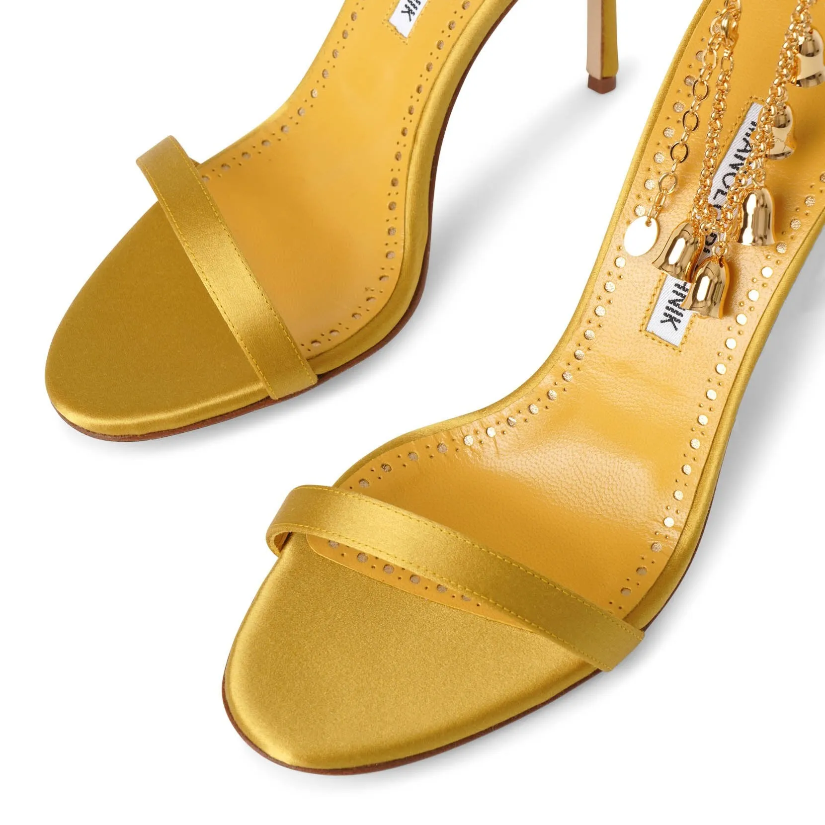 Manolo Blahnik Gold Satin Campanillasan 105 Sandals