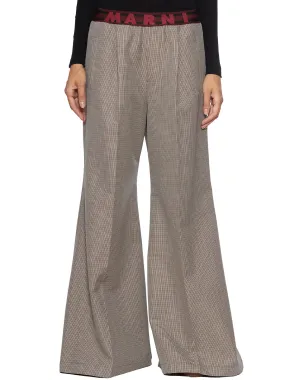 Marni women's grey trousers with logo waistband and flared legs