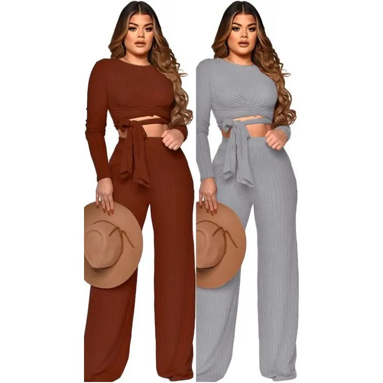 Matching Top and Pant Set with Round Neck