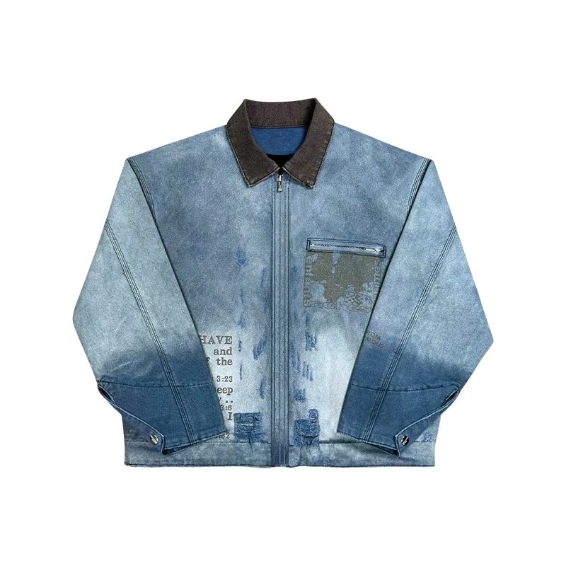 Melancholic Rich Kid Vintage Wash Blue Denim Jacket - Outerwear