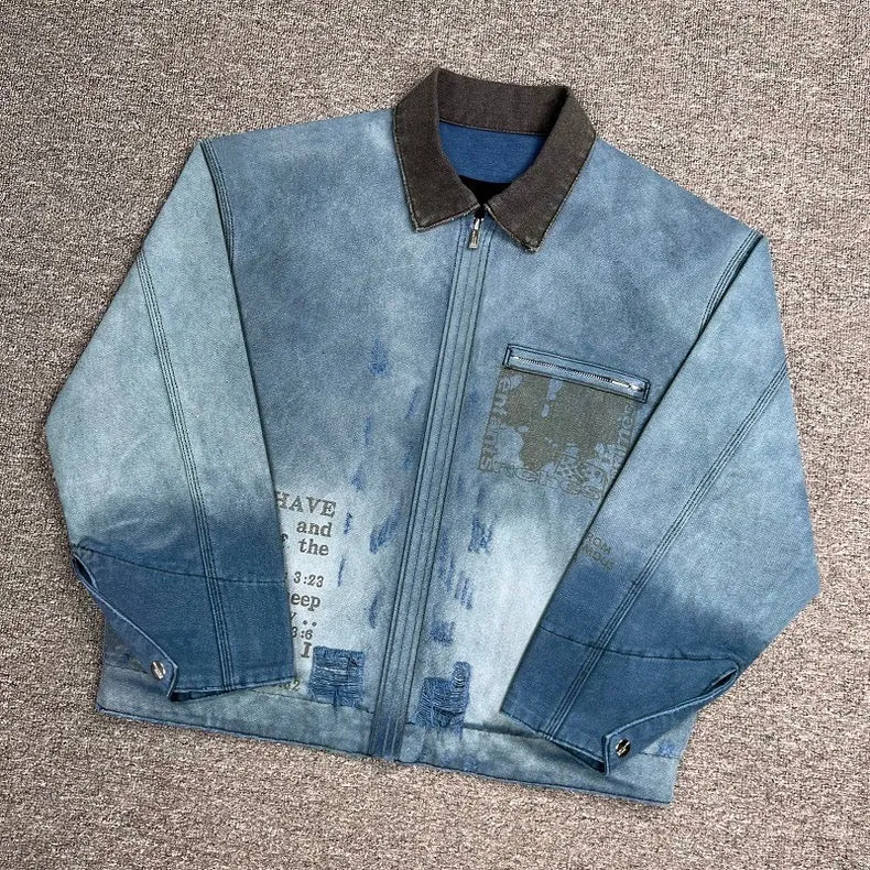 Melancholic Rich Kid Vintage Wash Blue Denim Jacket - Outerwear