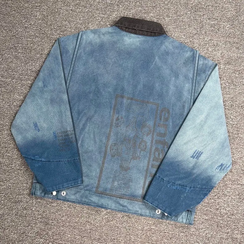 Melancholic Rich Kid Vintage Wash Blue Denim Jacket - Outerwear