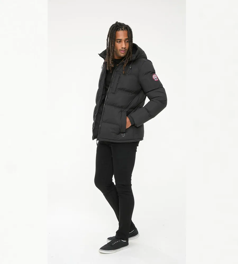 Mens Quilted Puffer Jacket with Micro Fleece Lining and Hood