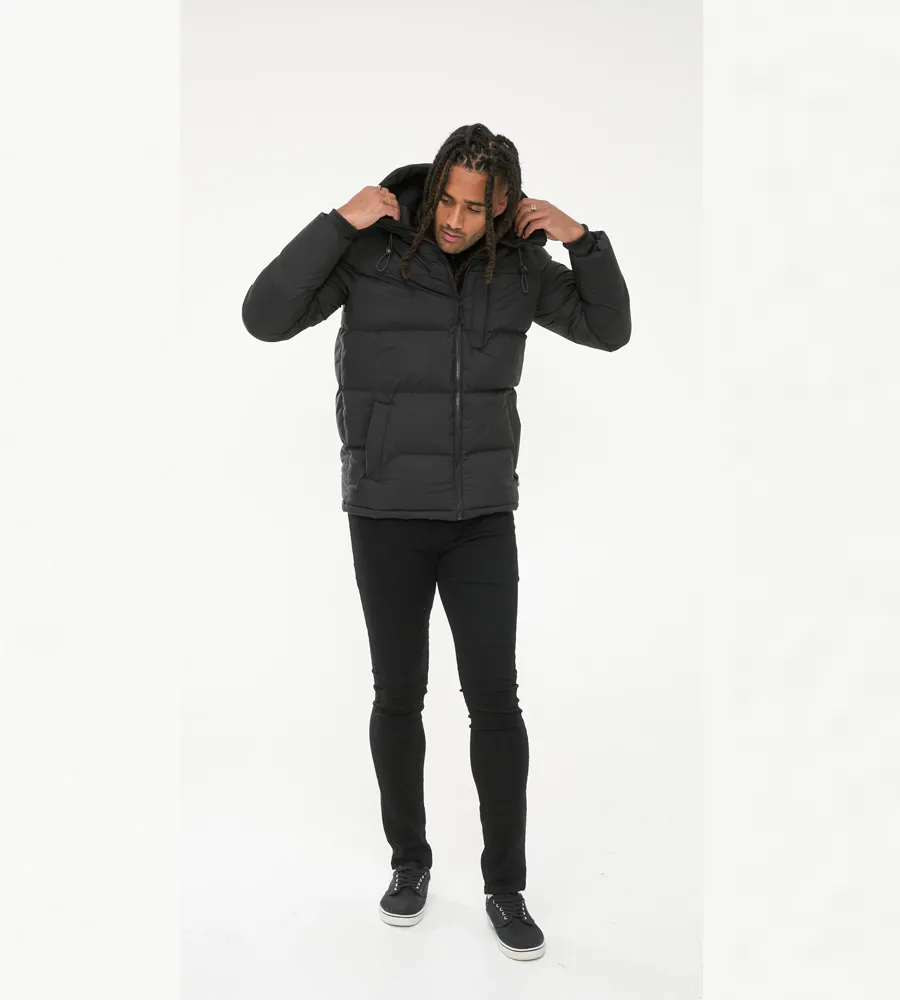 Mens Quilted Puffer Jacket with Micro Fleece Lining and Hood