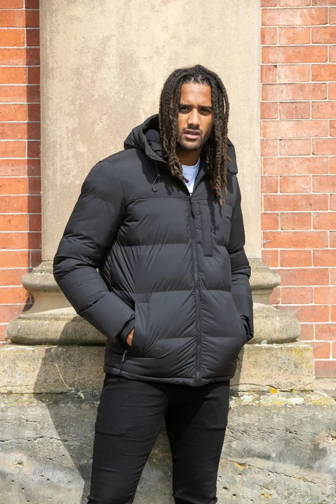 Mens Quilted Puffer Jacket with Micro Fleece Lining and Hood