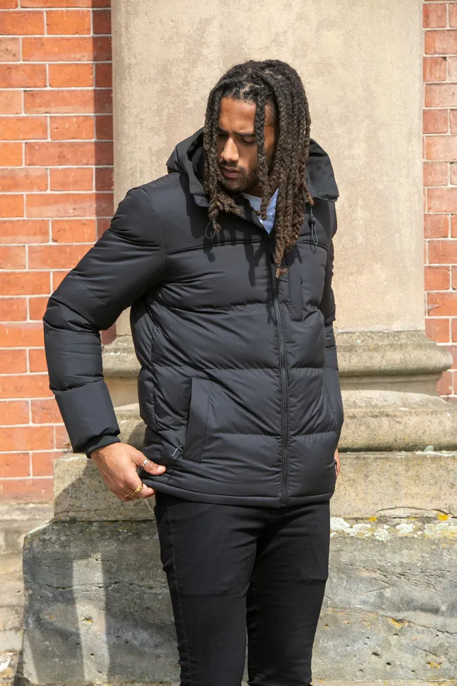 Mens Quilted Puffer Jacket with Micro Fleece Lining and Hood