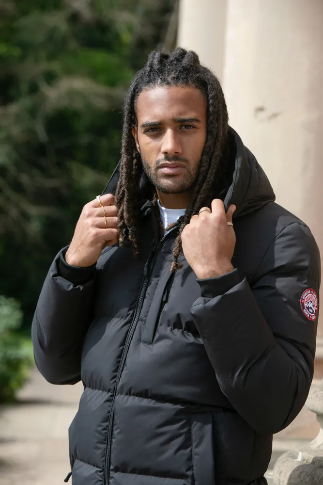 Mens Quilted Puffer Jacket with Micro Fleece Lining and Hood