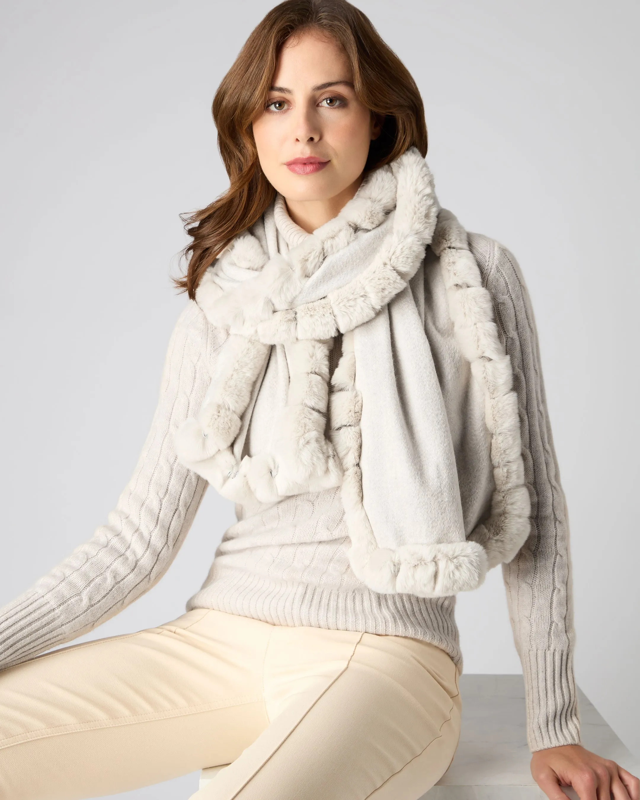 Meribel Woven Fur Trim Scarf Gray - Women's