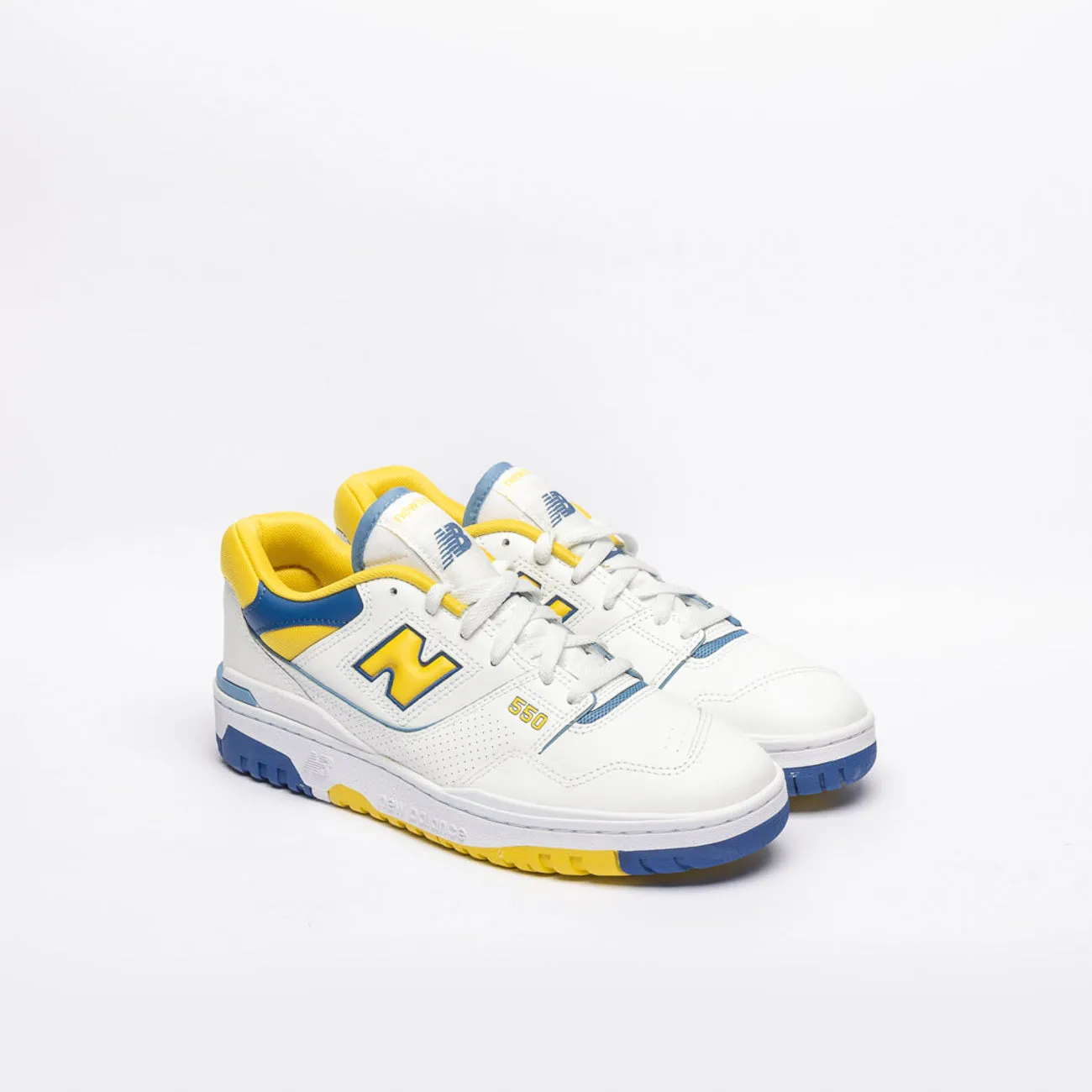 New Balance 550 Low Basketball Sneaker White Leather Yellow Accent