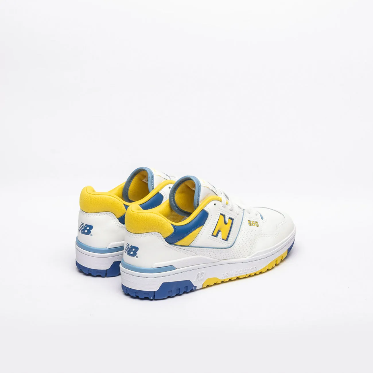 New Balance 550 Low Basketball Sneaker White Leather Yellow Accent