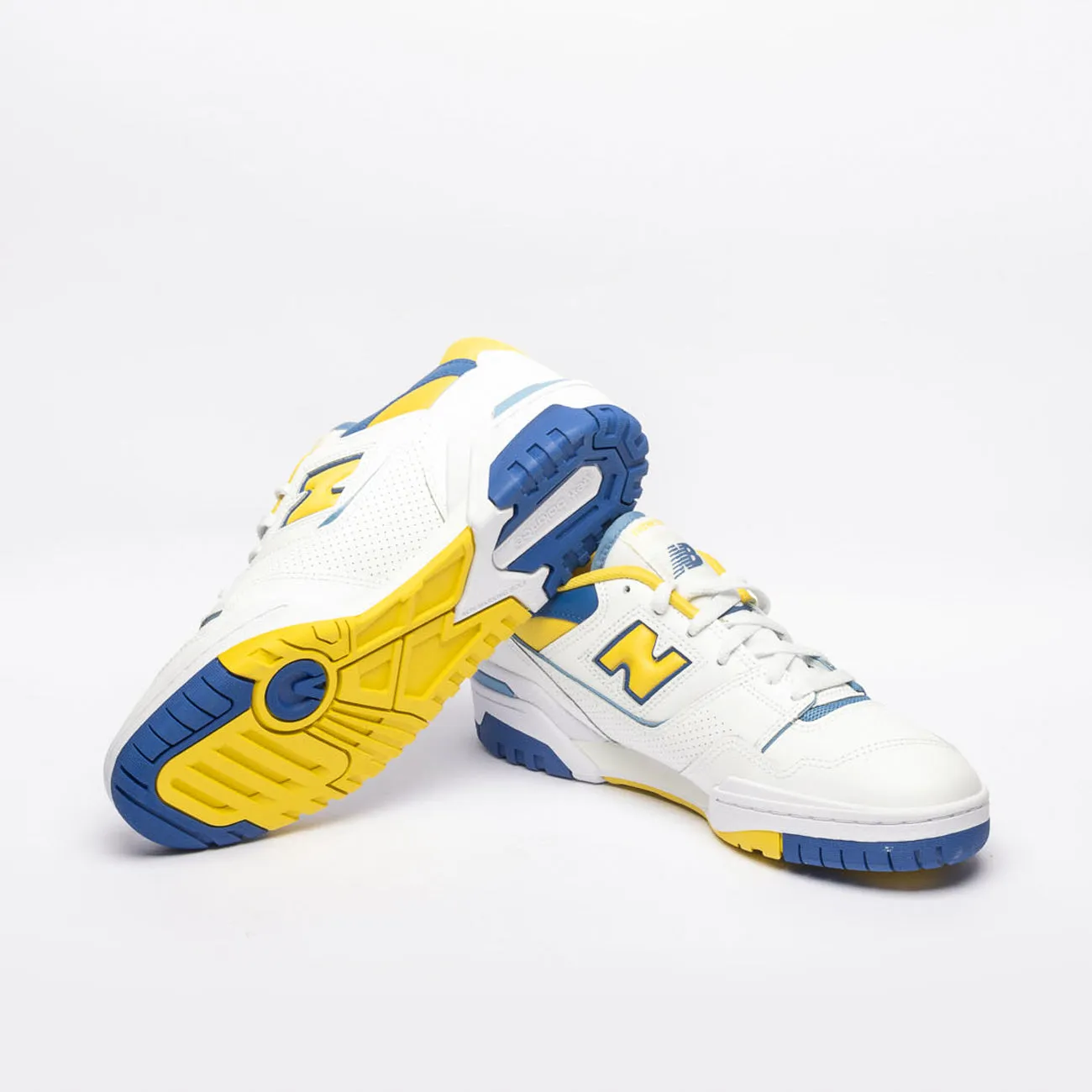 New Balance 550 Low Basketball Sneaker White Leather Yellow Accent