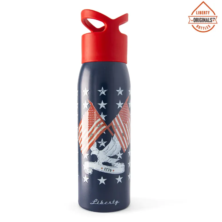 New Star Spangled Originals Water Bottle with Red Cap - Made in USA by Liberty Bottleworks