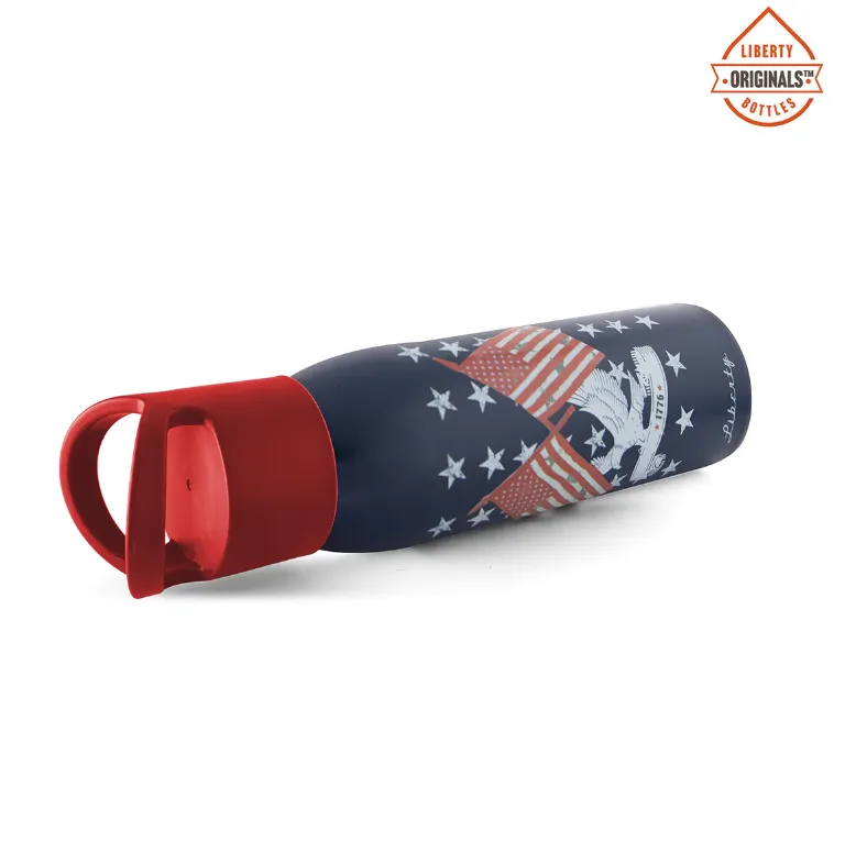 New Star Spangled Originals Water Bottle with Red Cap - Made in USA by Liberty Bottleworks