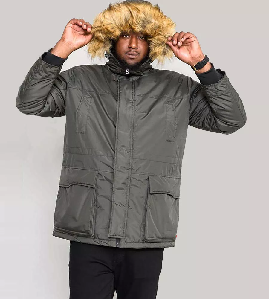 Parka Style Jacket With Removable Fur Trim for Big Men