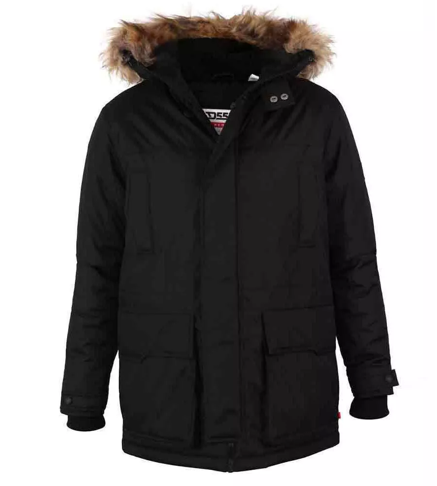 Parka Style Jacket With Removable Fur Trim for Big Men