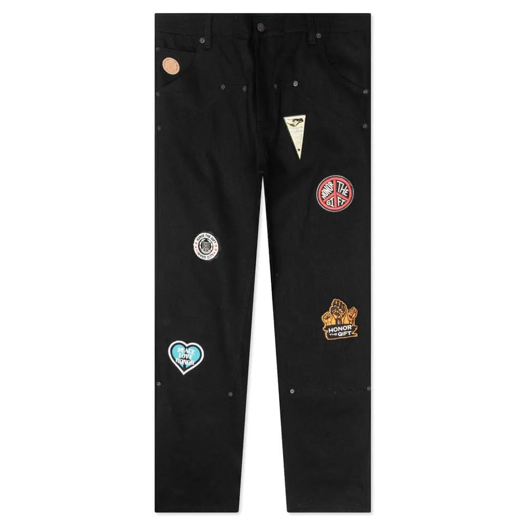 Patched Black Carpenter Pants