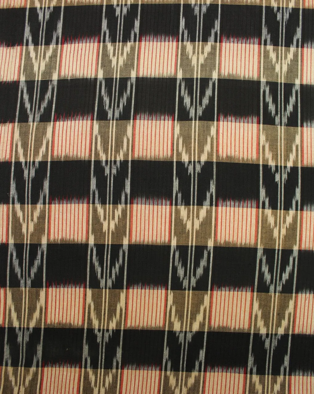 Peach and Black Checkered Cotton Ikat Fabric