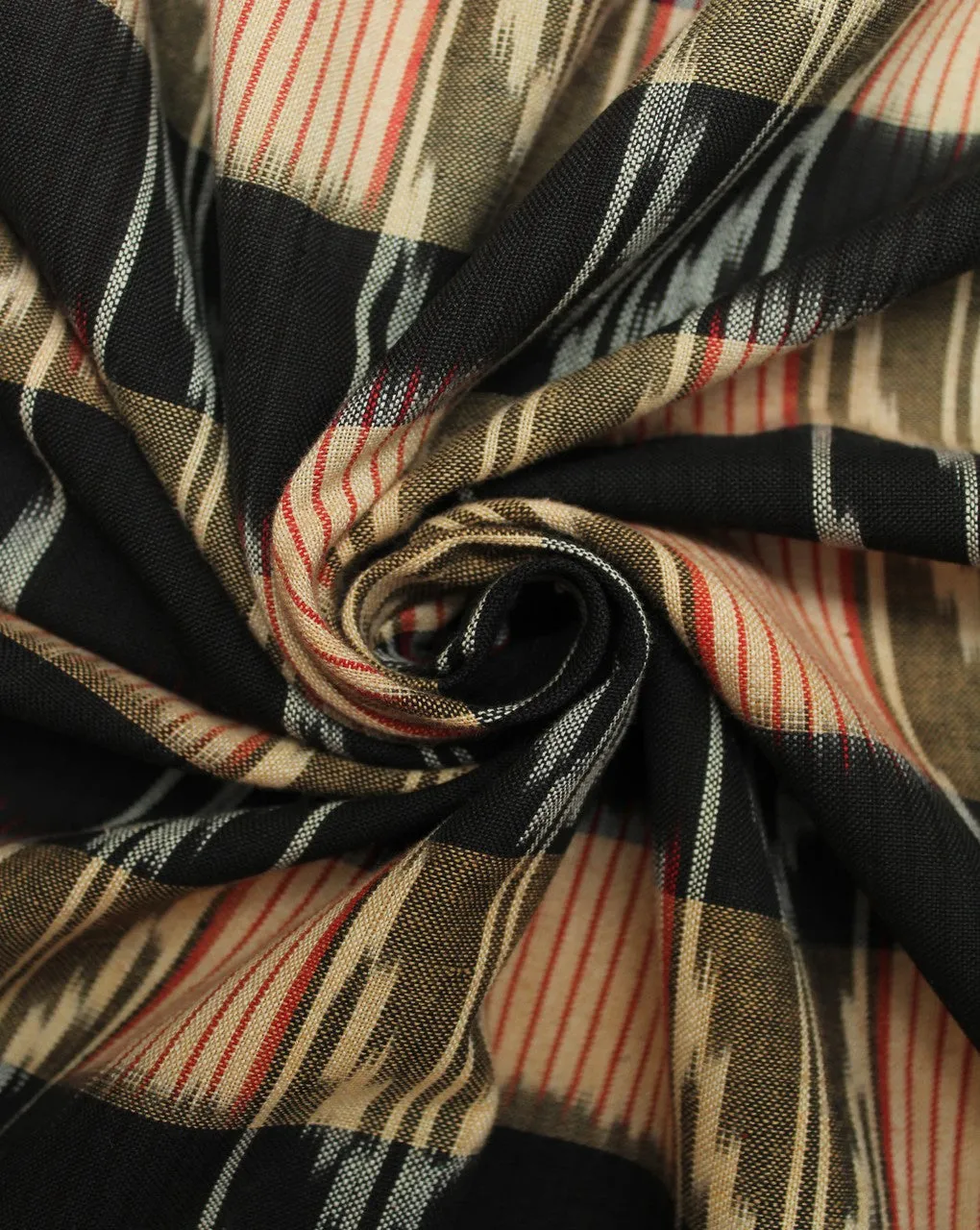 Peach and Black Checkered Cotton Ikat Fabric