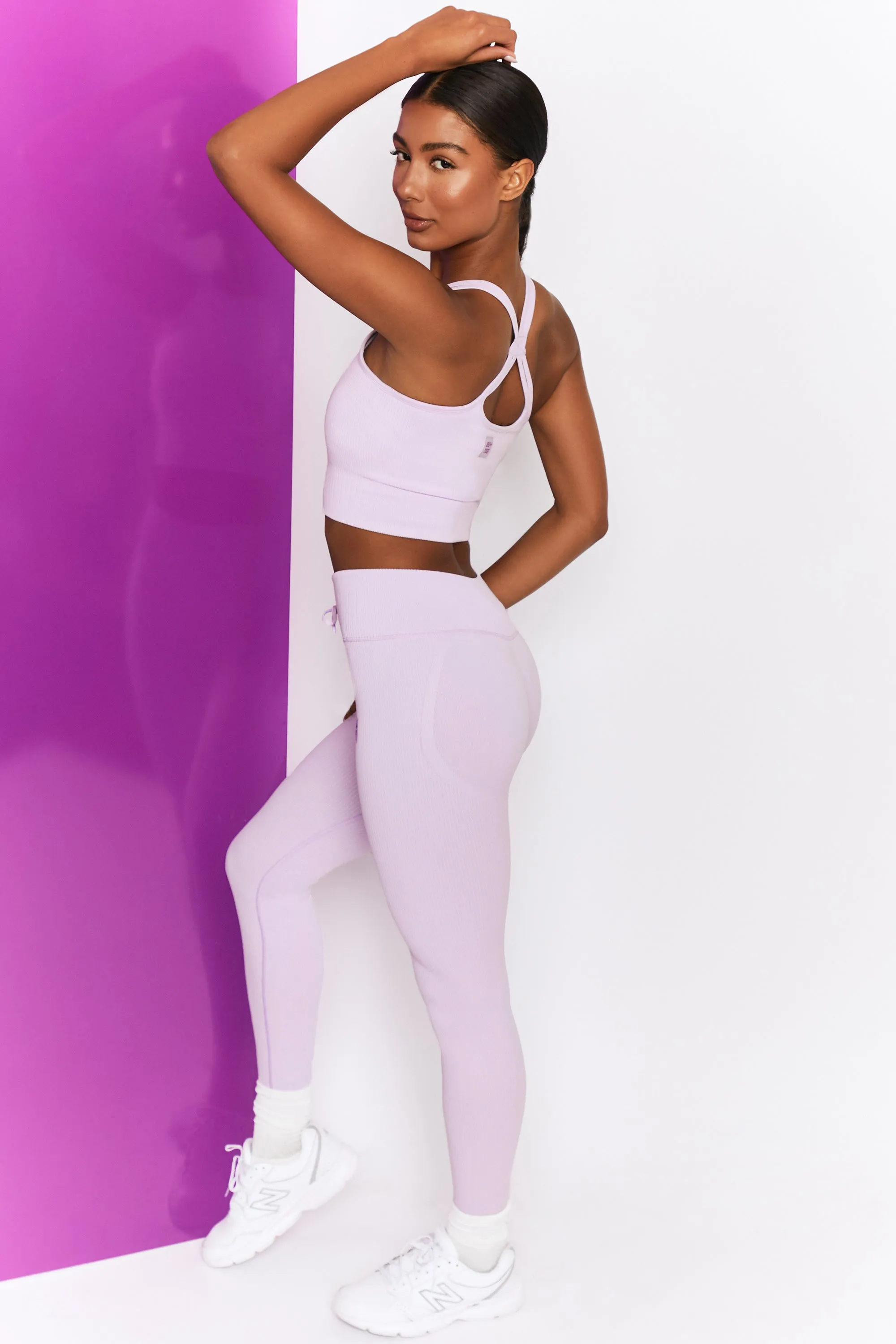 Petite Ribbed Lilac Leggings with Tie Front - Energising Full Length