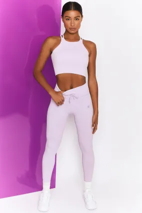 Petite Ribbed Lilac Leggings with Tie Front - Energising Full Length