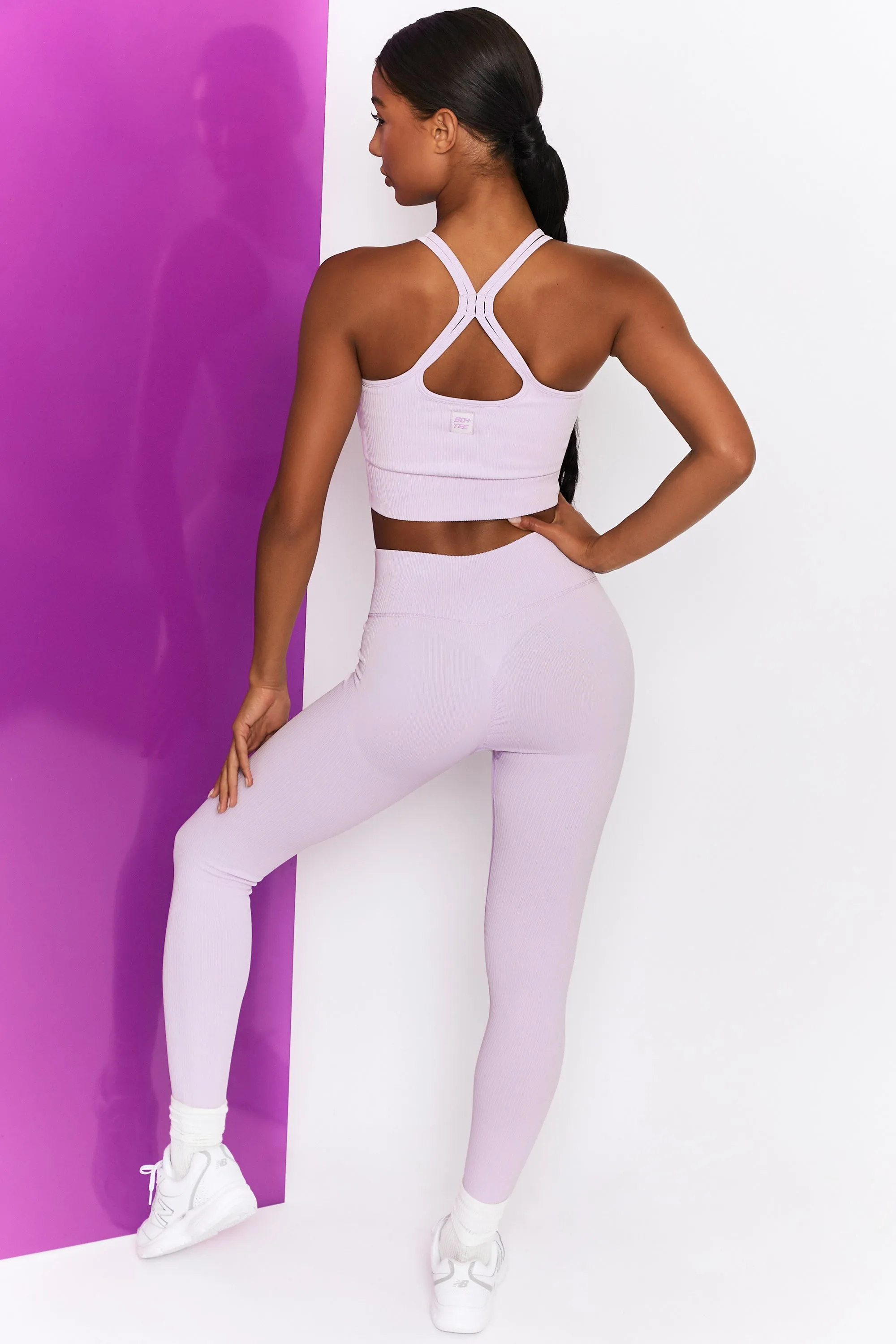 Petite Ribbed Lilac Leggings with Tie Front - Energising Full Length