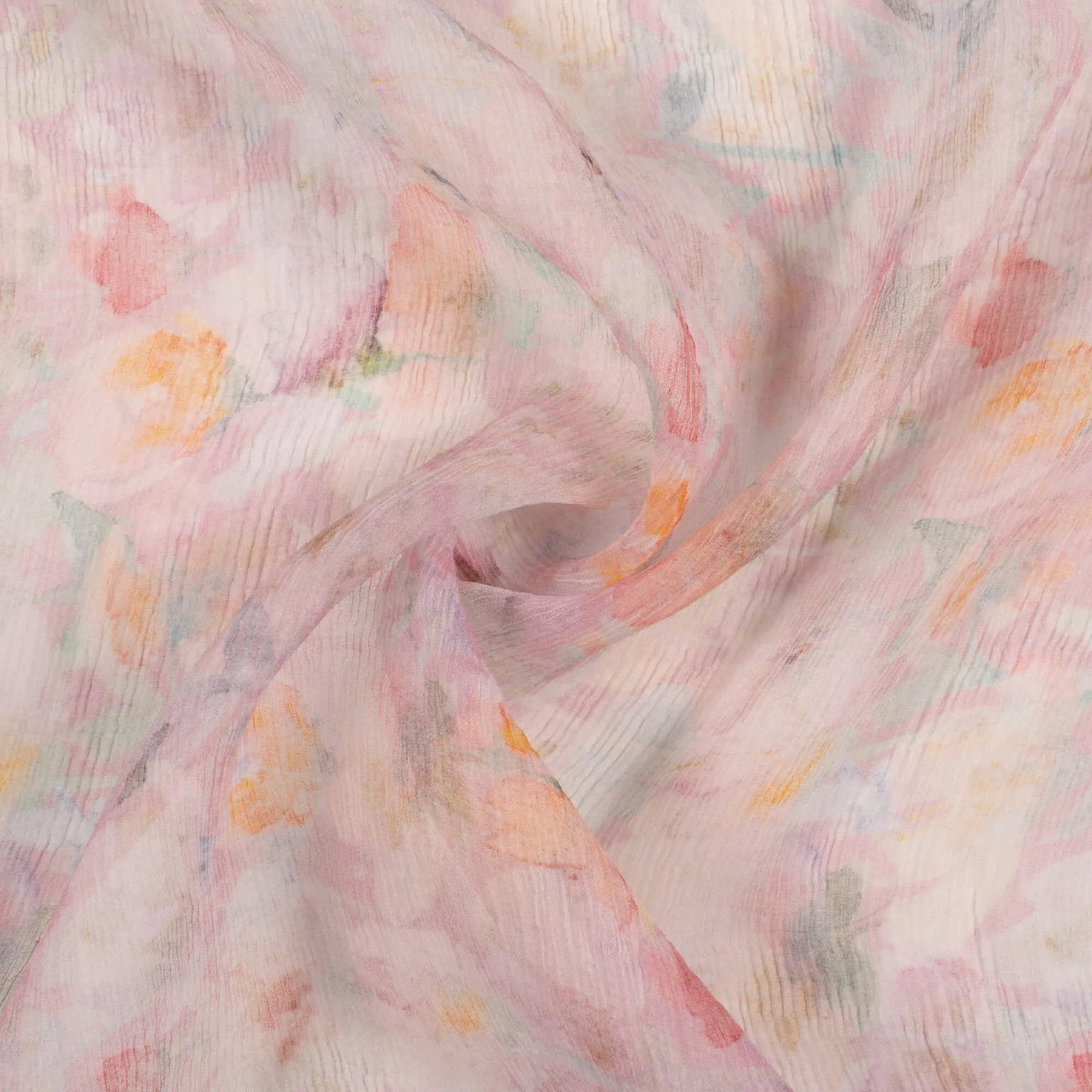 Pink and White Floral Digital Print Chiffon Fabric