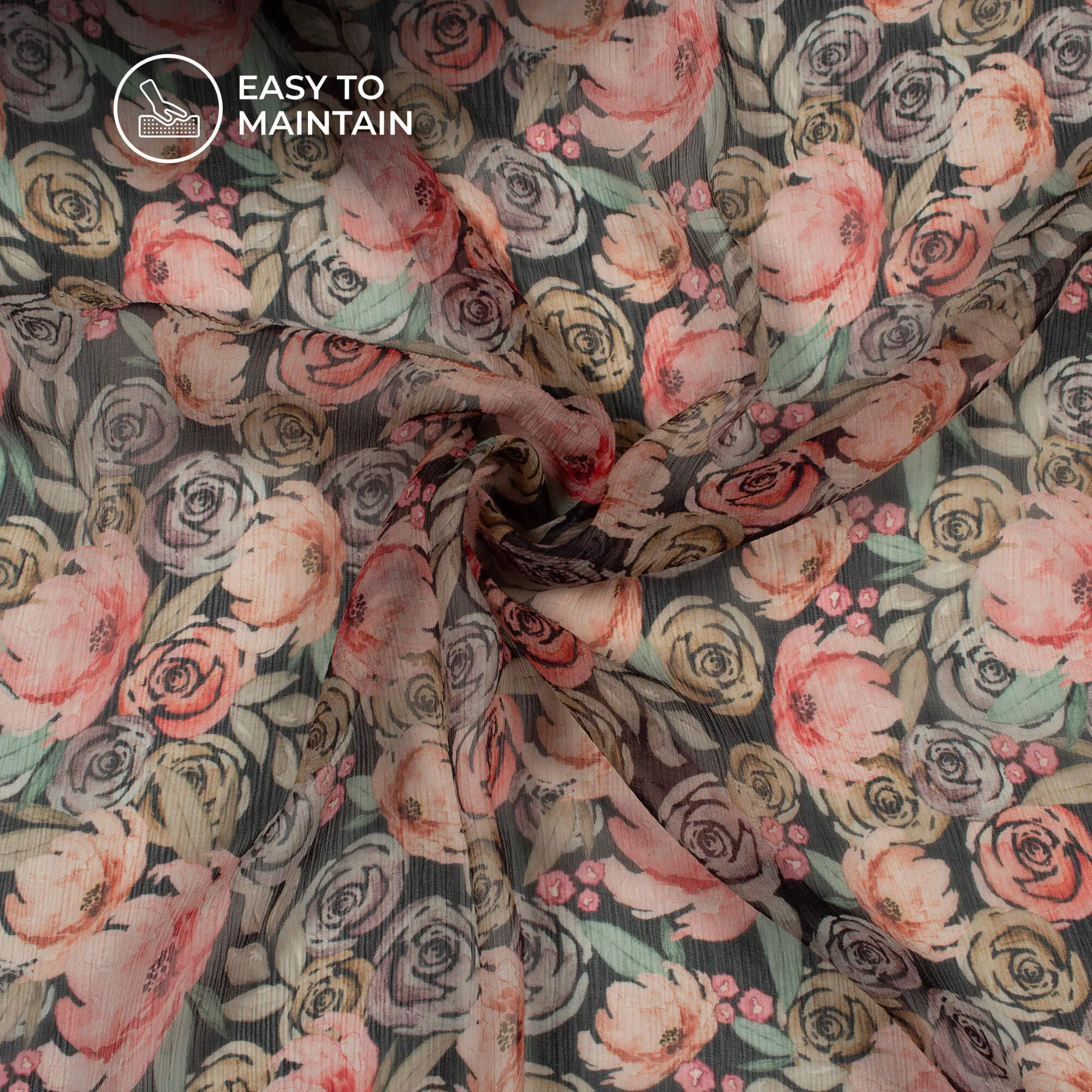 Pink Floral Chiffon Fabric Print