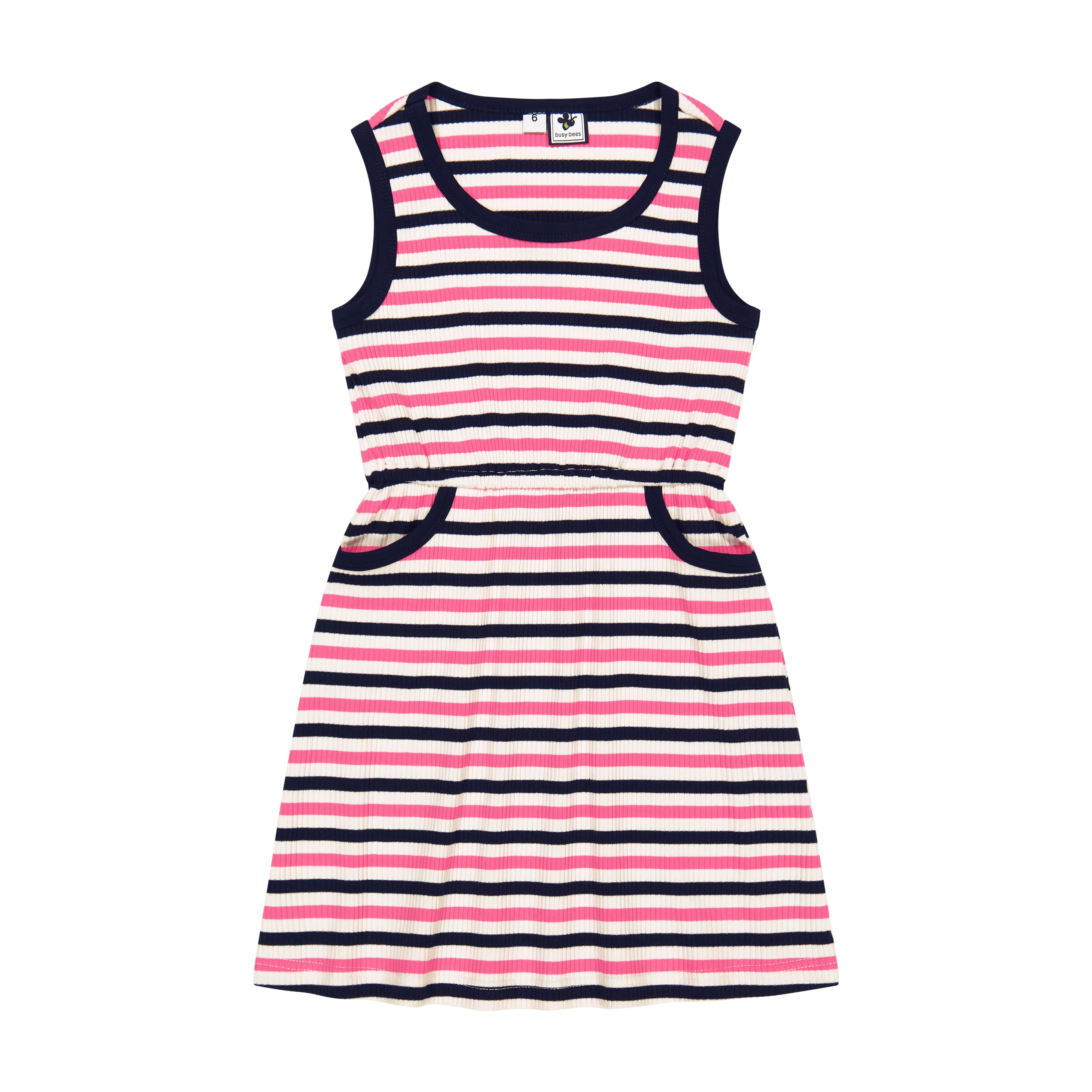 Pink Navy Cream Striped Ruby Pocket Dress