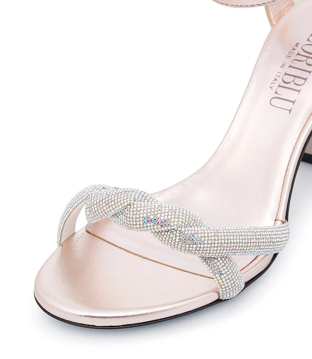 Pink Quartz Rhinestones Laminated Nappa Leather Sandals