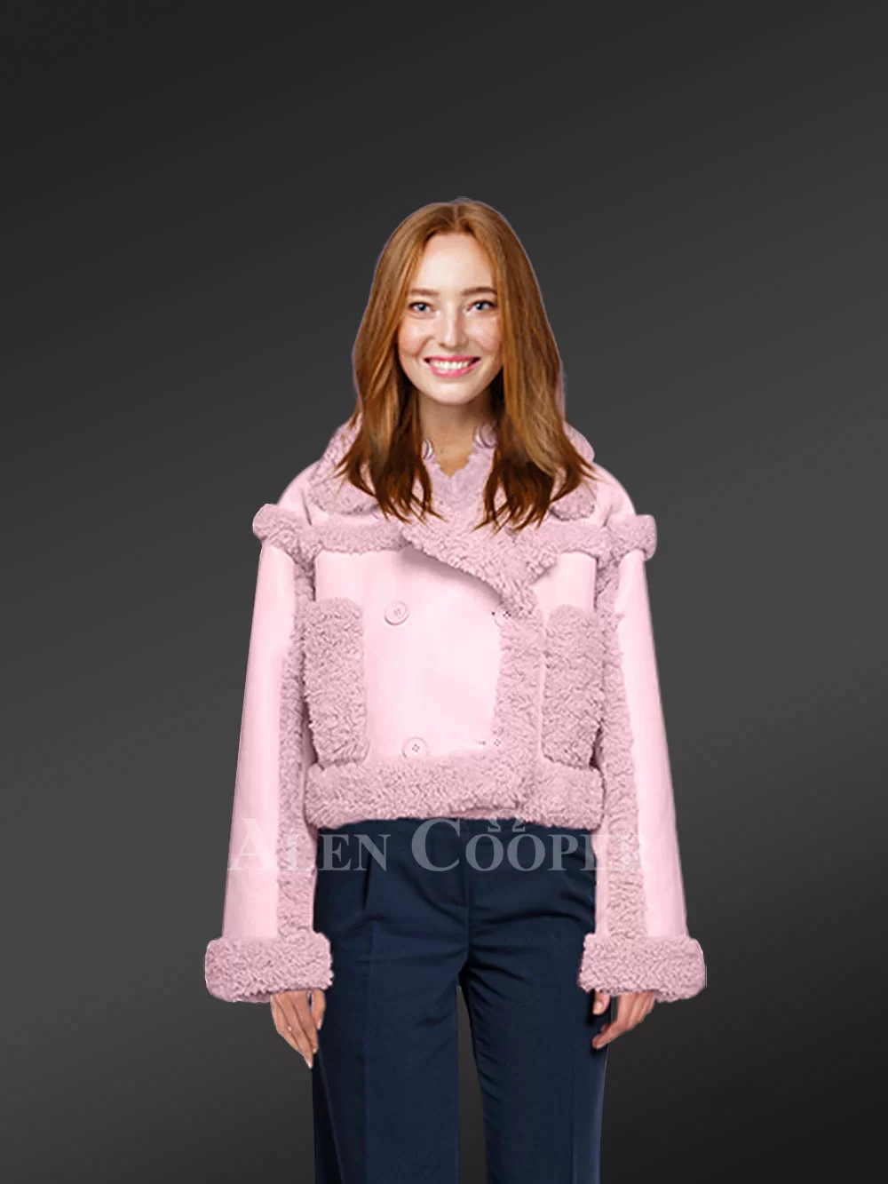 Pink Womens Shearling Crop Jacket