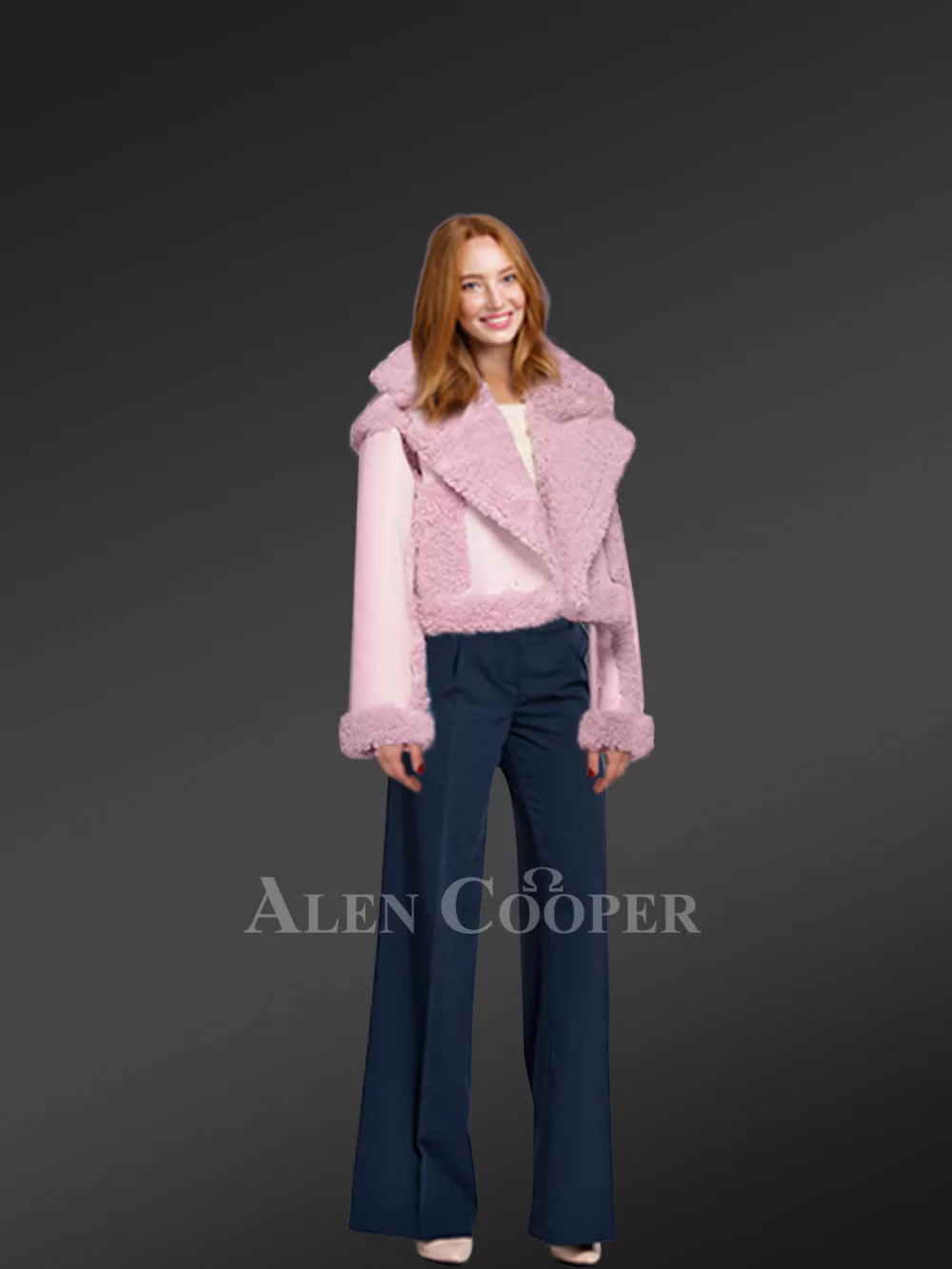 Pink Womens Shearling Crop Jacket