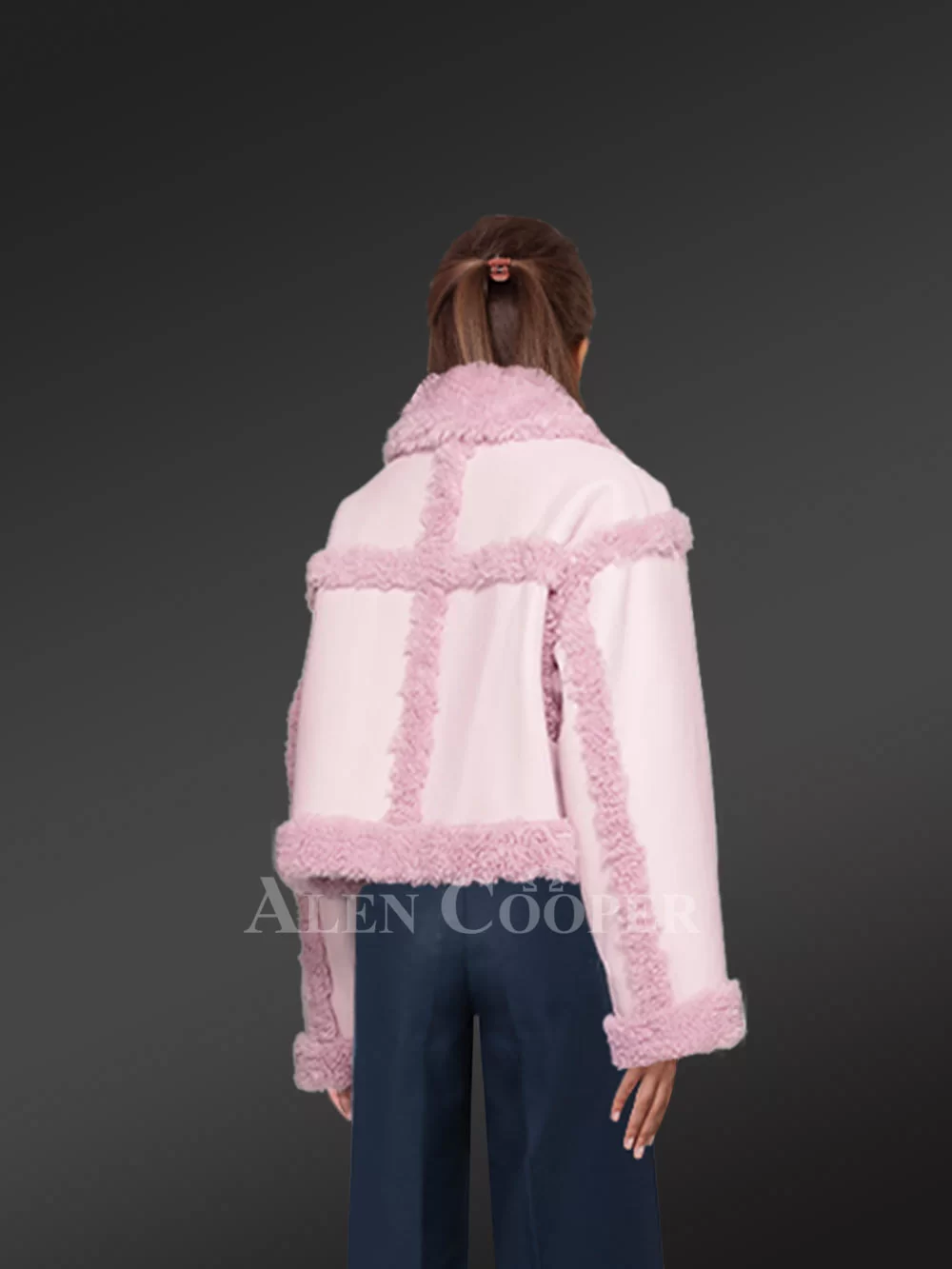 Pink Womens Shearling Crop Jacket