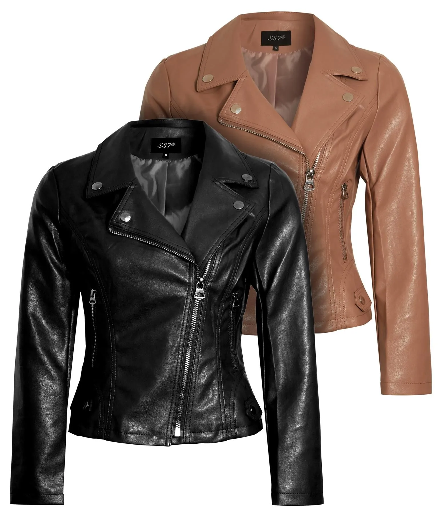 Plus Size Tan Black Faux Leather PU Biker Jacket UK Size 12 20