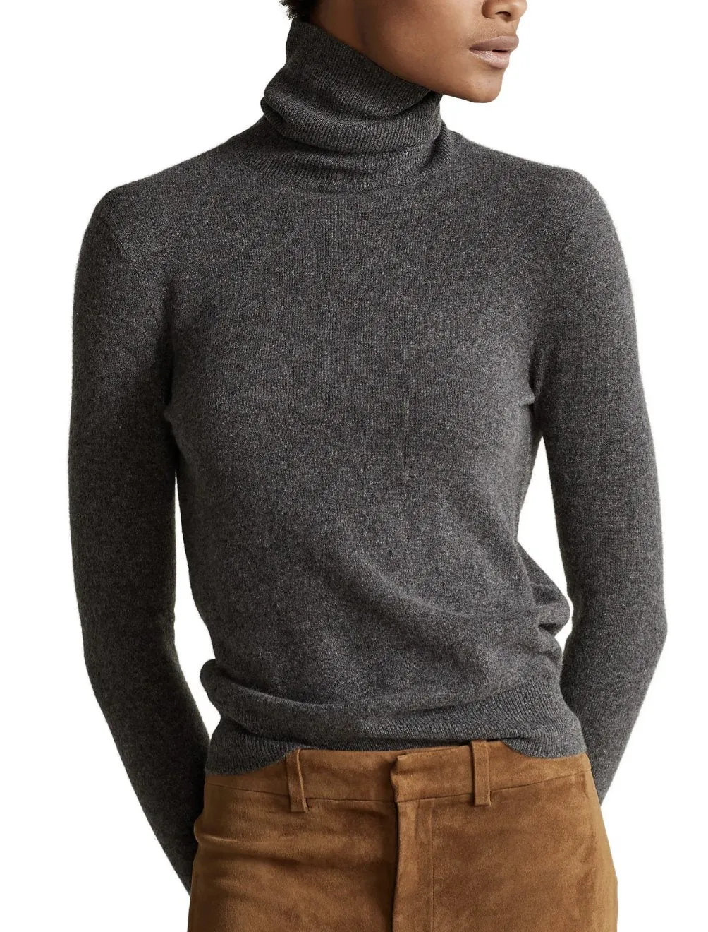 Polo Ralph Lauren Stadium Grey Heather Cashmere Turtleneck Sweater.