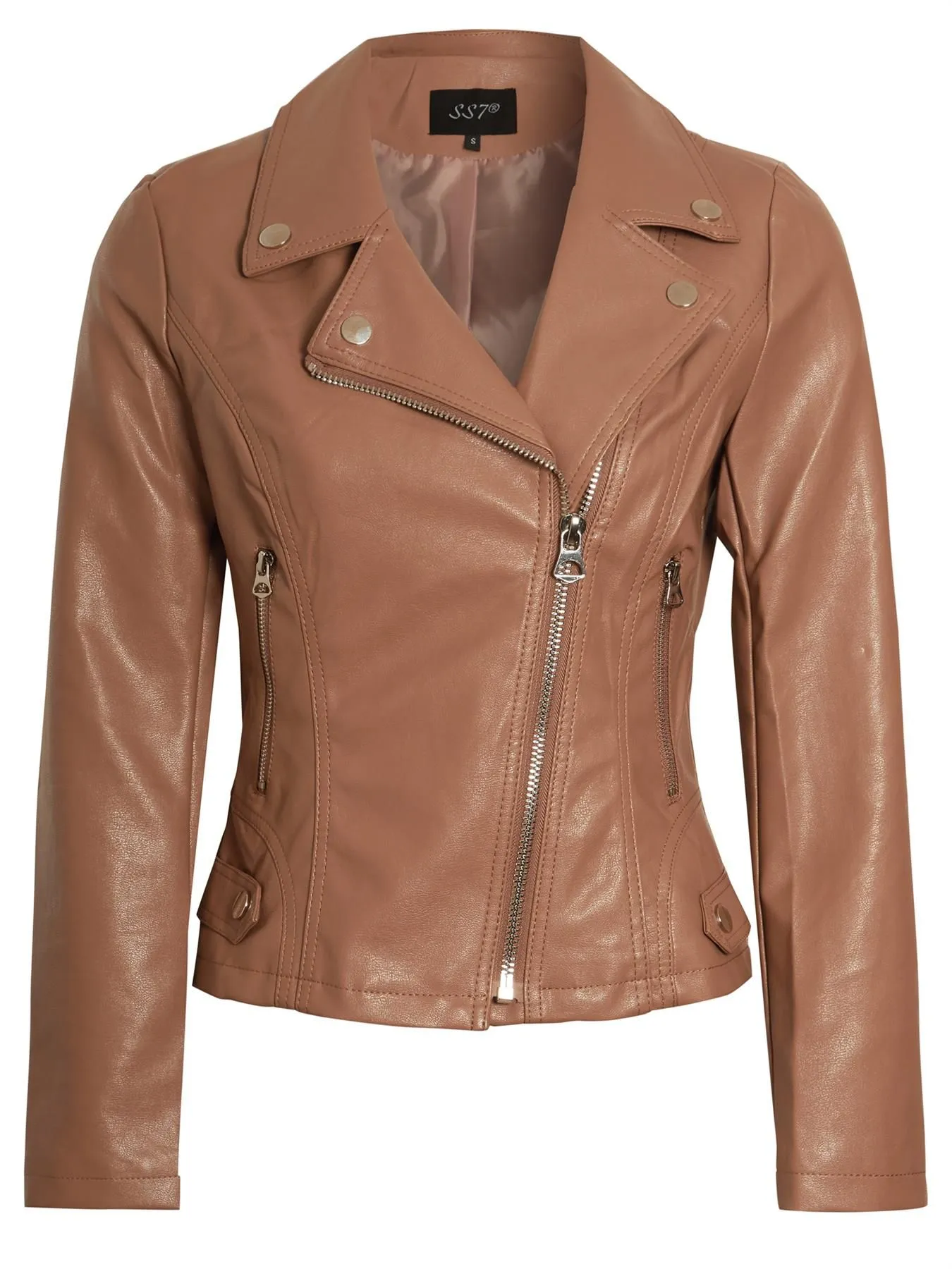 Black Teal Tan PU Faux Leather Biker Jacket UK Sizes 8 14